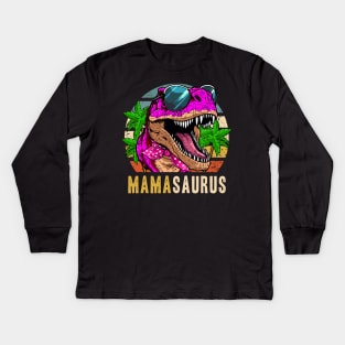 Mama Saurus Women Mother's Day T-Rex Dinosaur-Themed Party Kids Long Sleeve T-Shirt